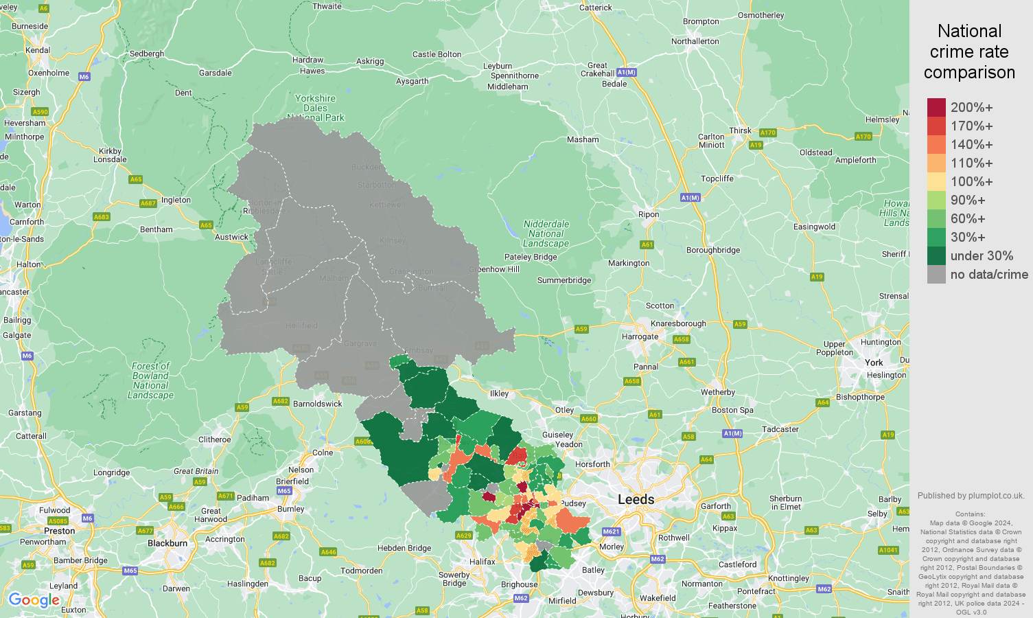 Bradford robbery crime rate comparison map