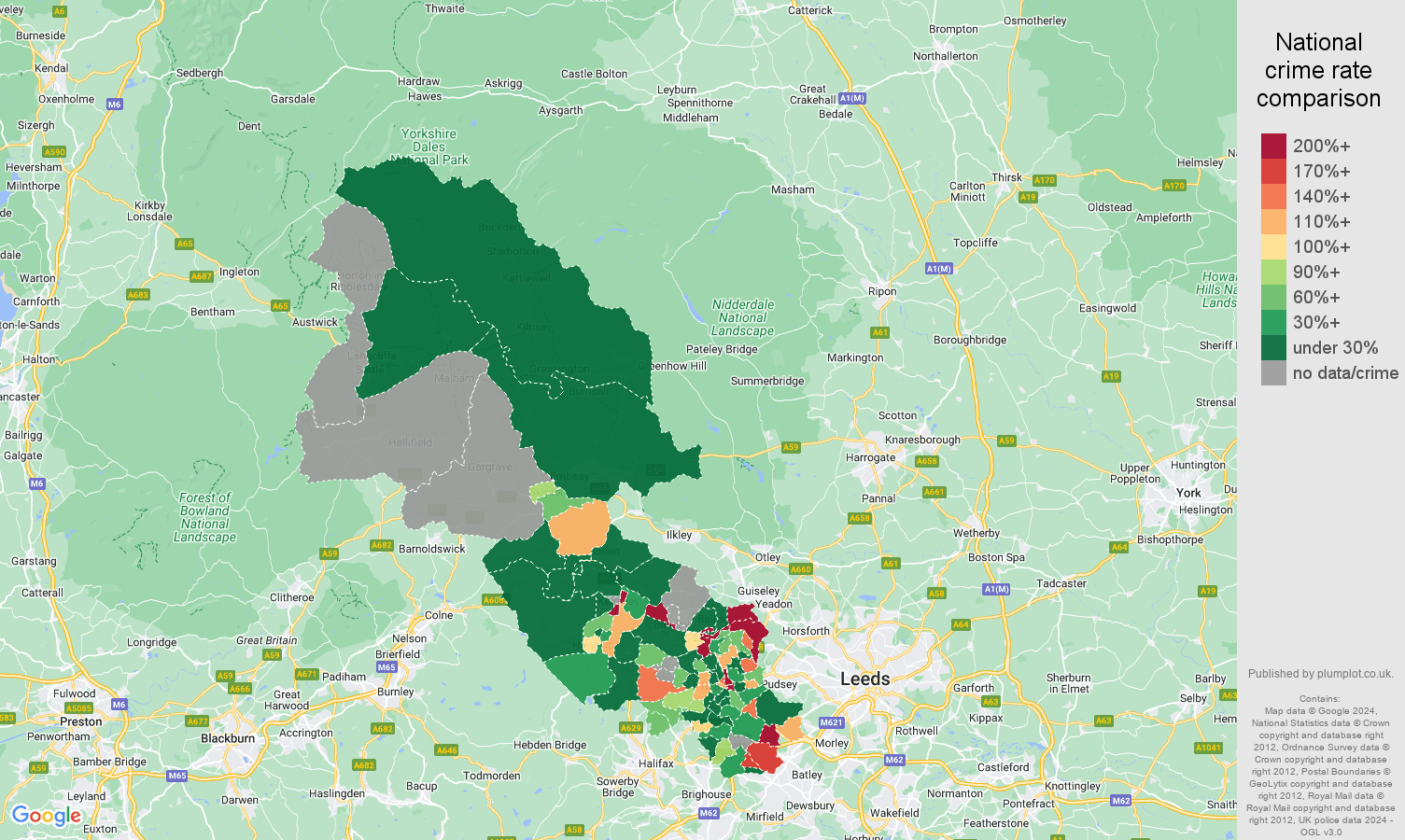 Bradford shoplifting crime rate comparison map