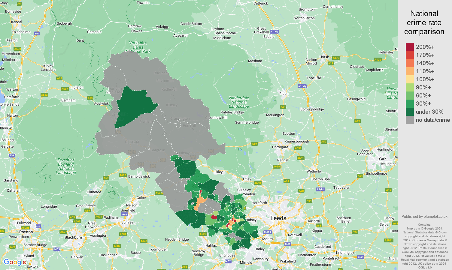 Bradford theft from the person crime rate comparison map