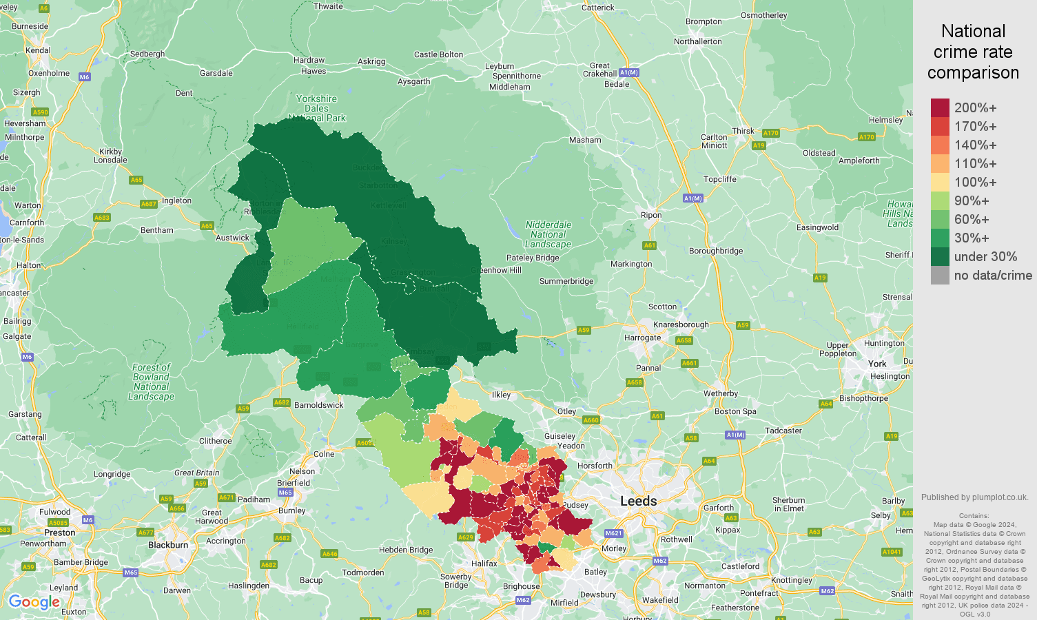 Bradford violent crime rate comparison map