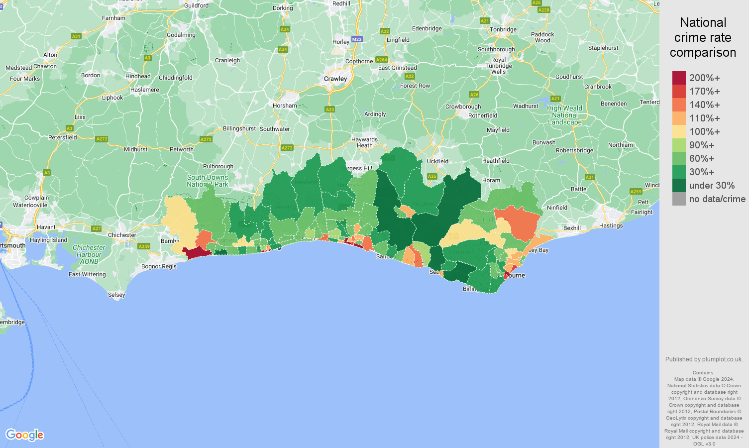 Brighton antisocial behaviour crime rate comparison map