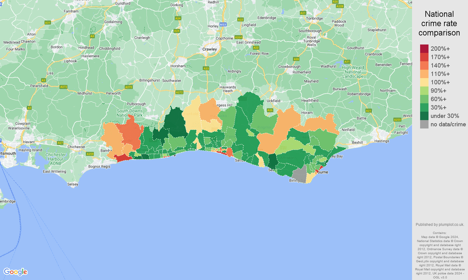Brighton burglary crime rate comparison map
