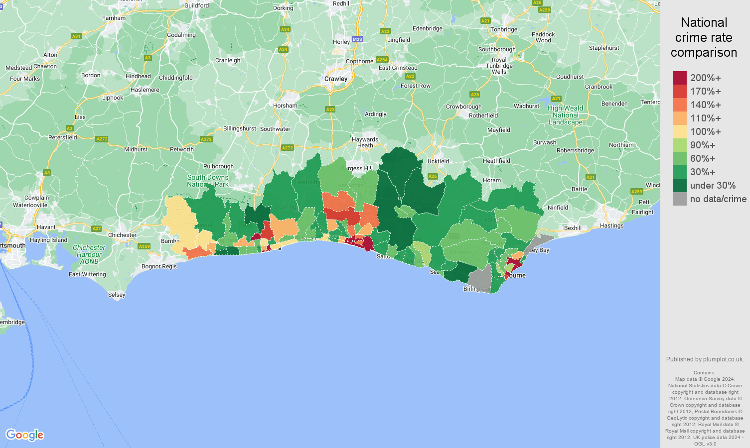 Brighton drugs crime rate comparison map