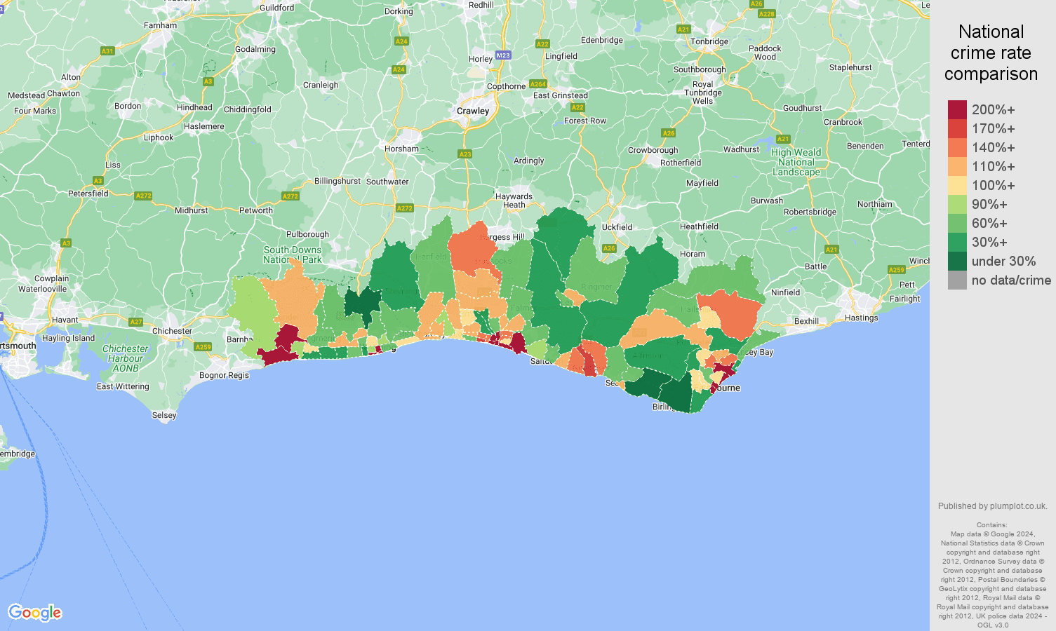 Brighton public order crime rate comparison map