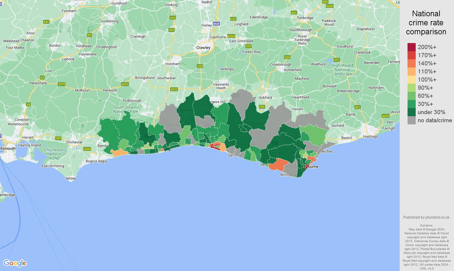 Brighton robbery crime rate comparison map