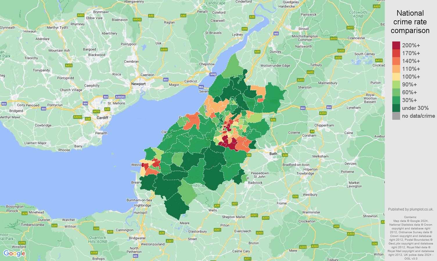 Bristol antisocial behaviour crime rate comparison map