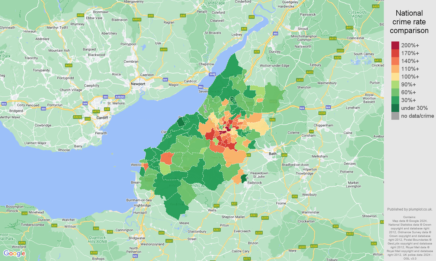 Bristol burglary crime rate comparison map