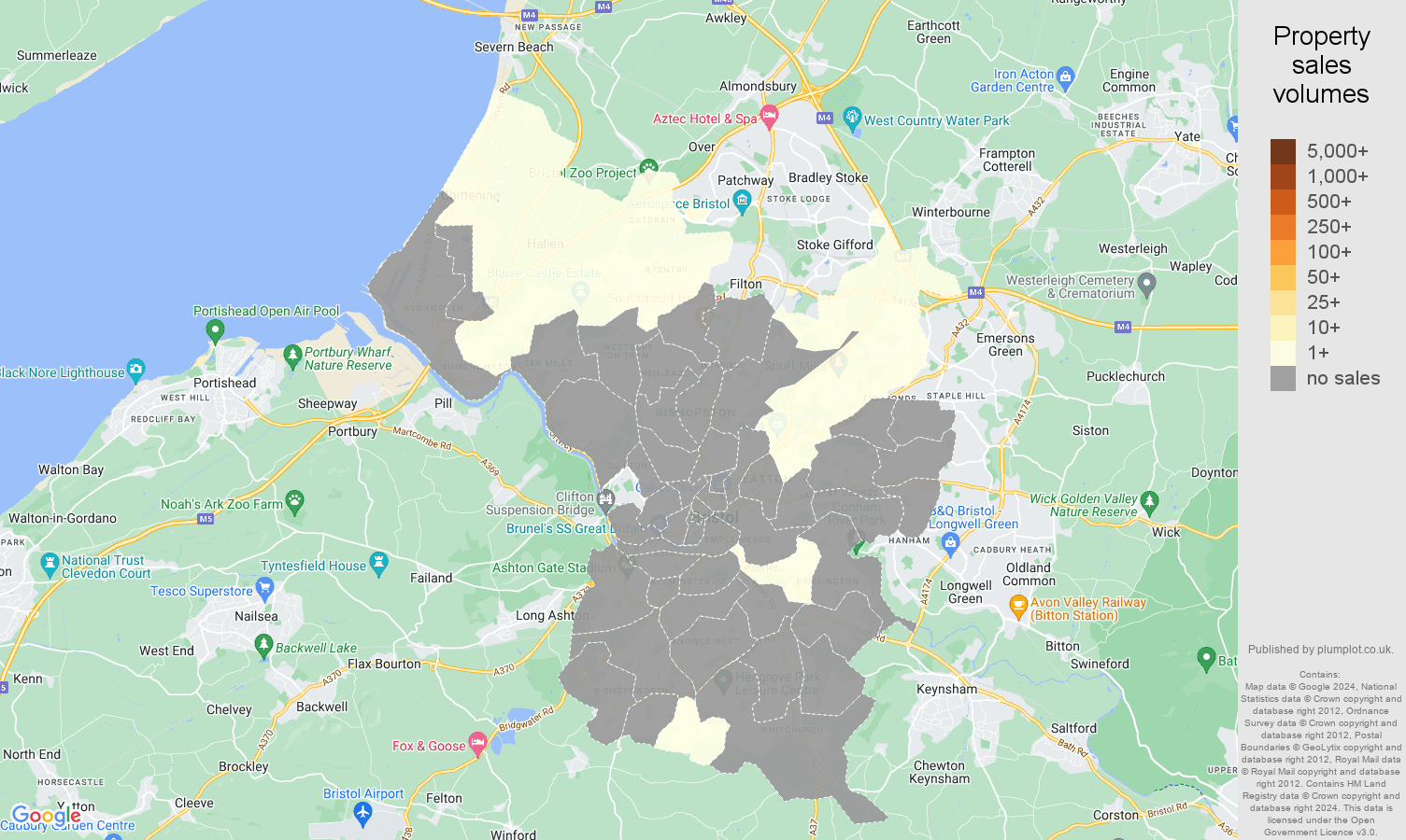 Bristol county map of sales of new properties