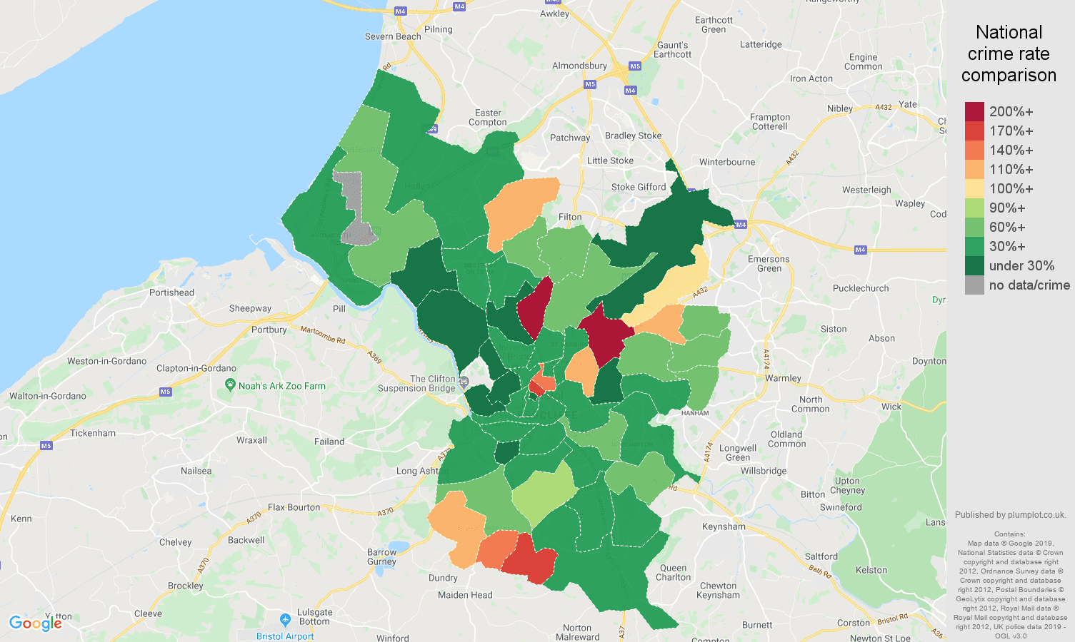 Bristol county other crime rate comparison map