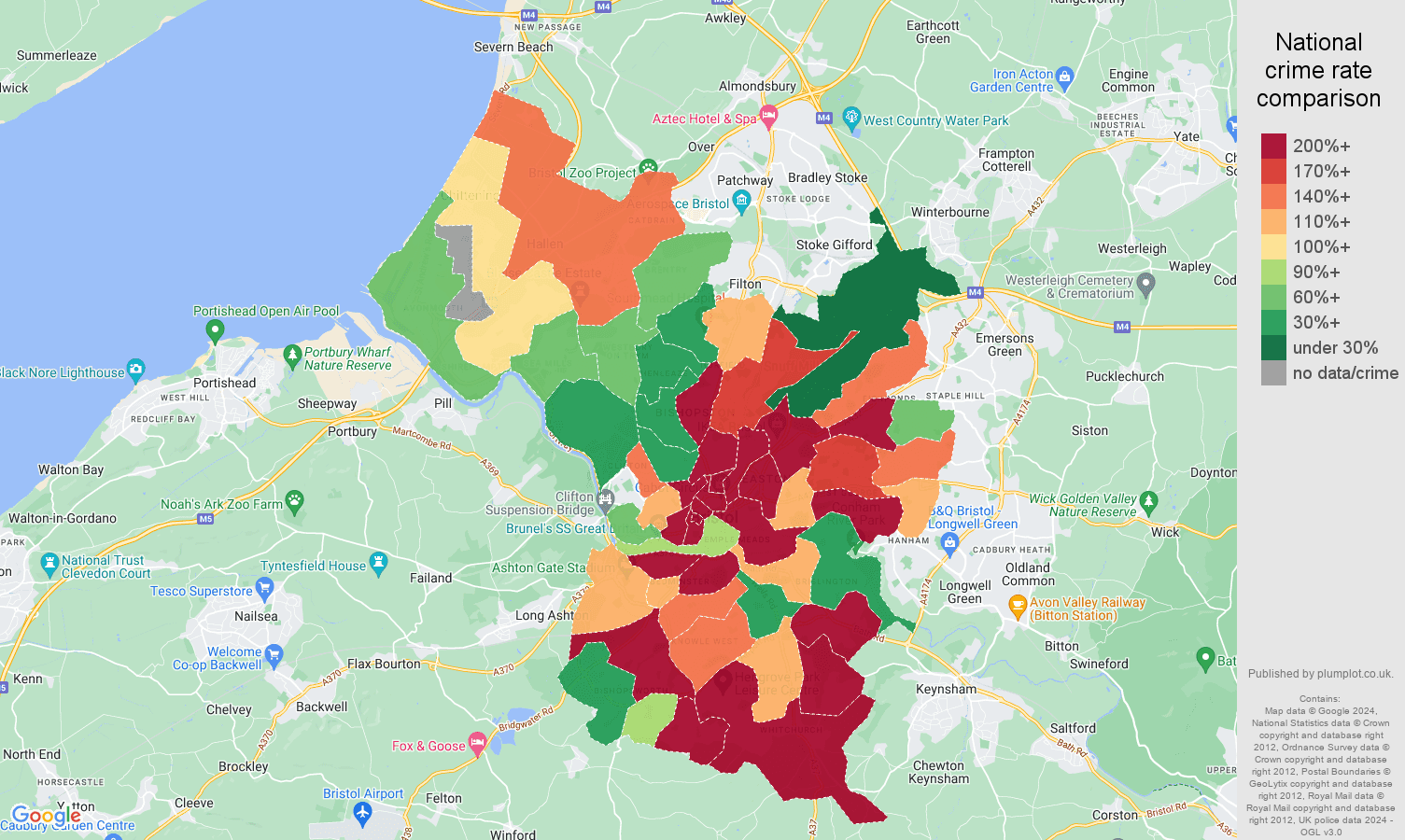Bristol county robbery crime rate comparison map