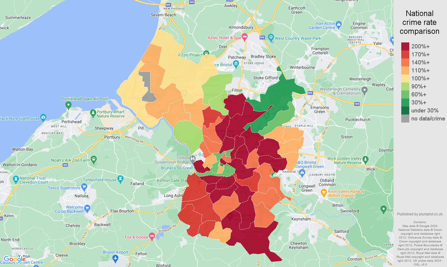 Bristol county vehicle crime rate comparison map