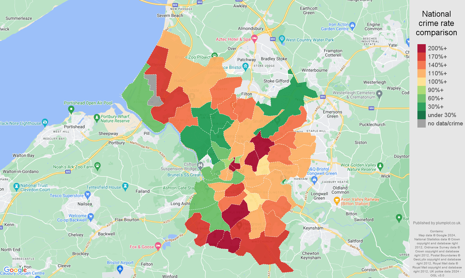 Bristol county violent crime rate comparison map