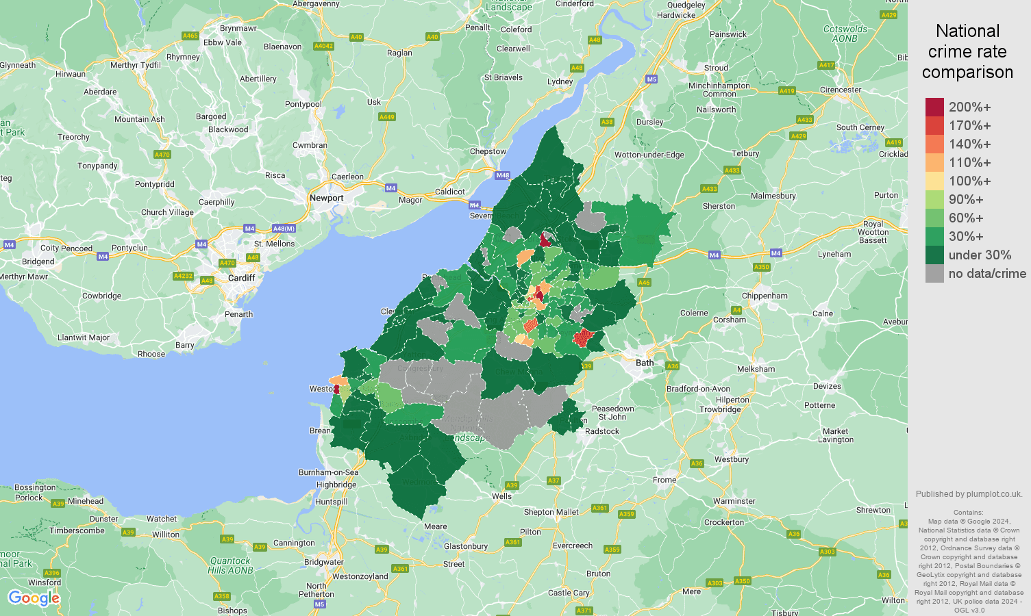 Bristol drugs crime rate comparison map