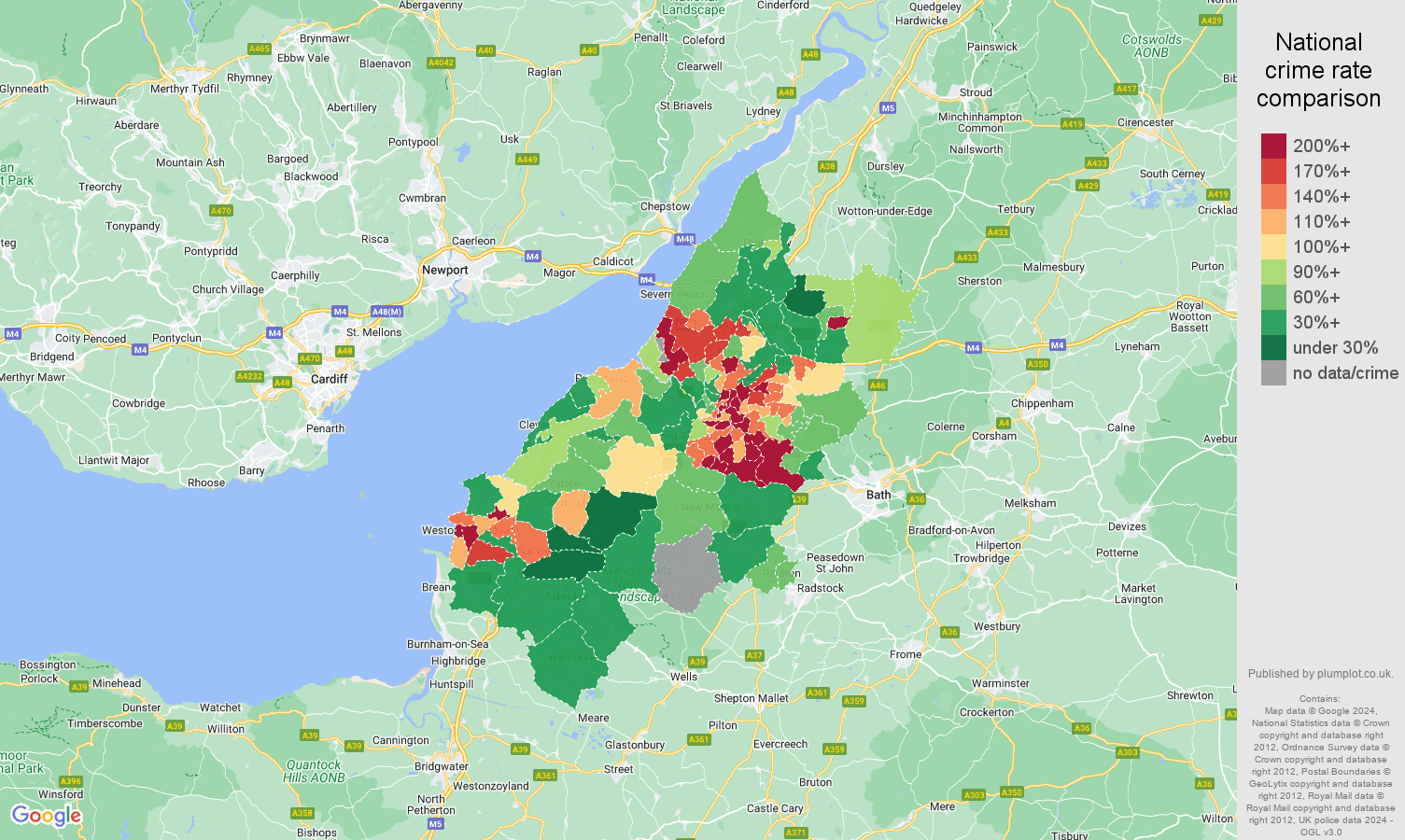Bristol public order crime rate comparison map