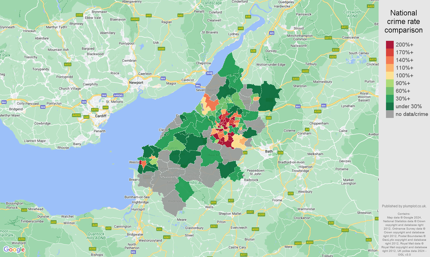 Bristol robbery crime rate comparison map