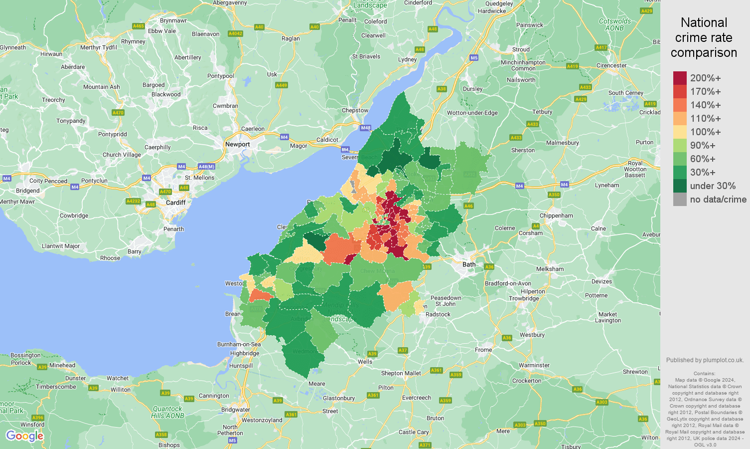 Bristol vehicle crime rate comparison map