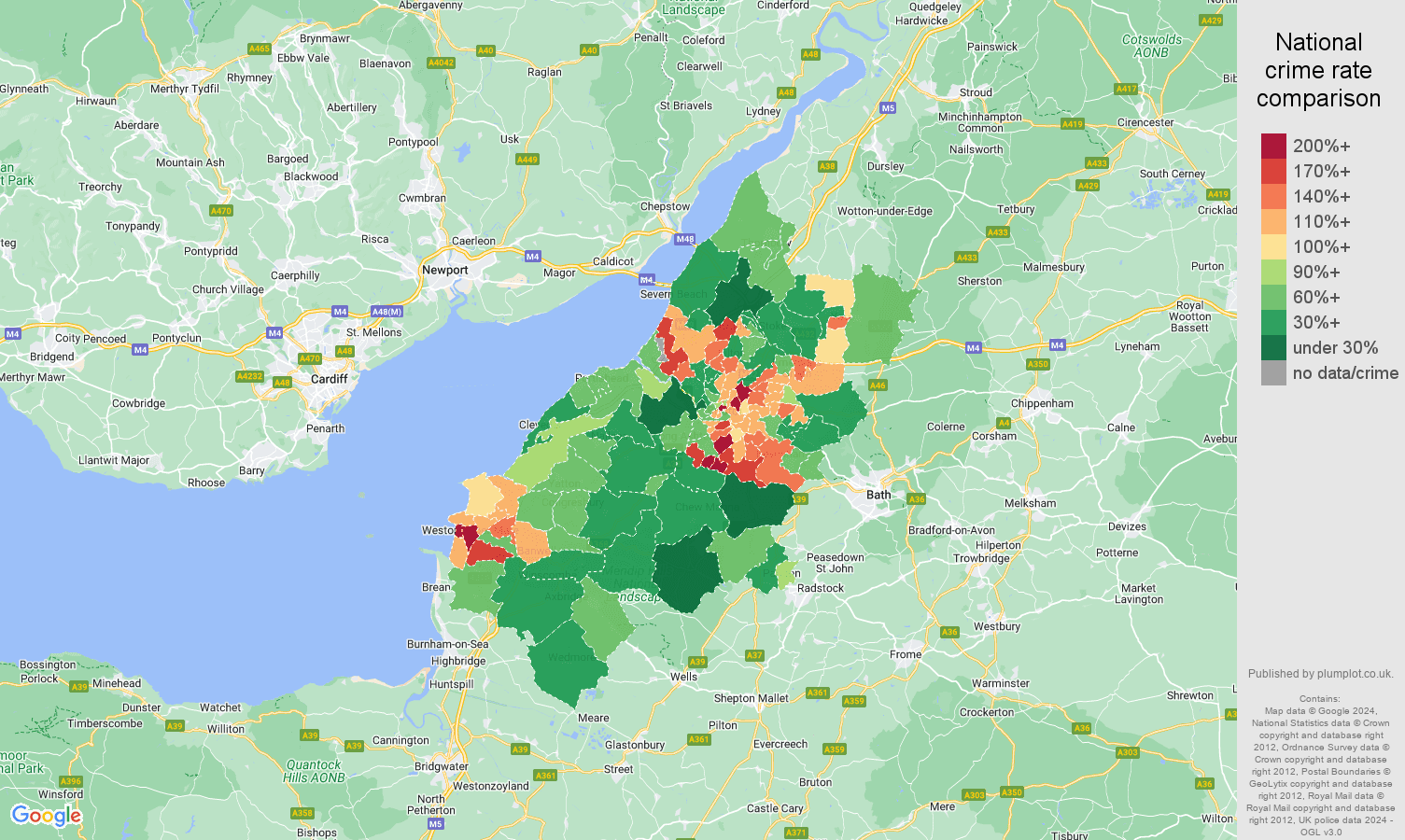 Bristol violent crime rate comparison map
