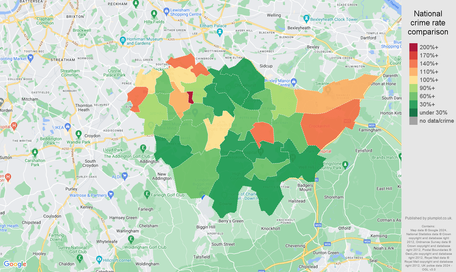 Bromley other theft crime rate comparison map
