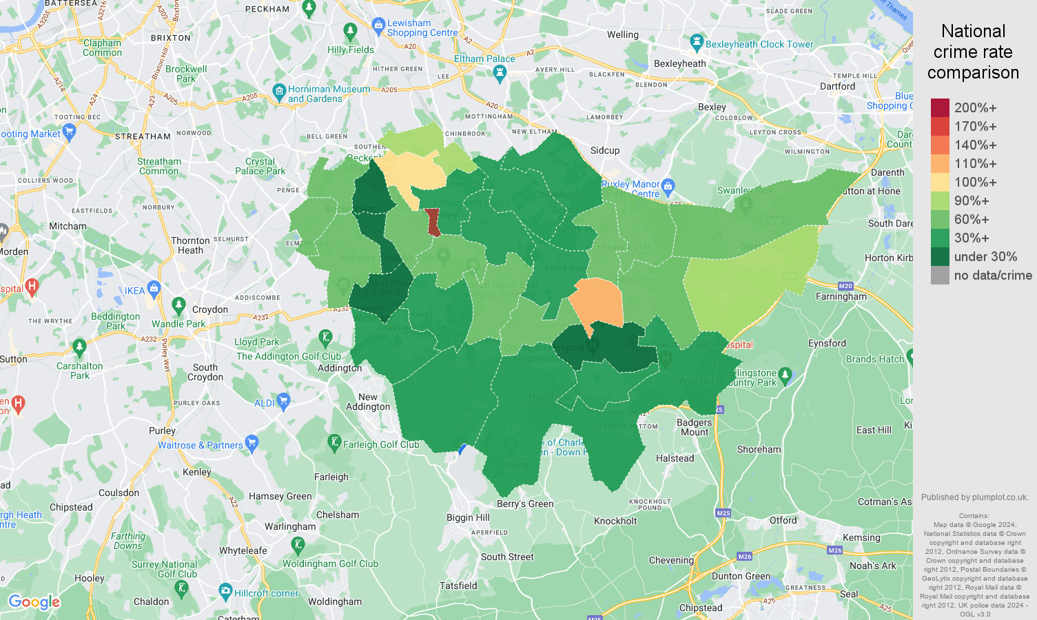 Bromley public order crime rate comparison map