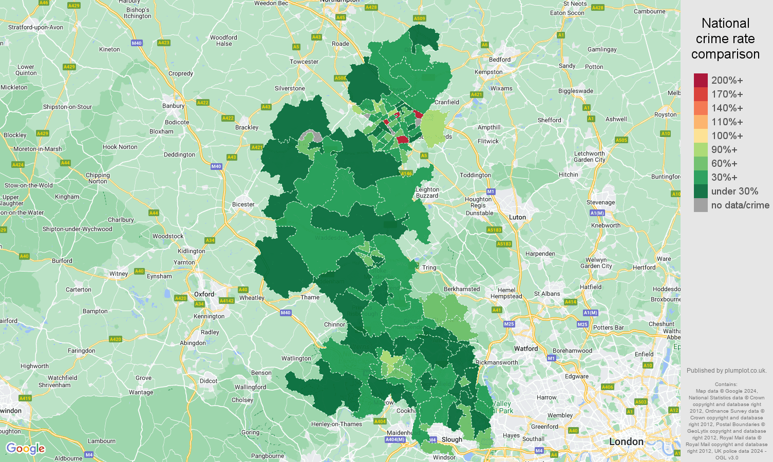 Buckinghamshire antisocial behaviour crime rate comparison map
