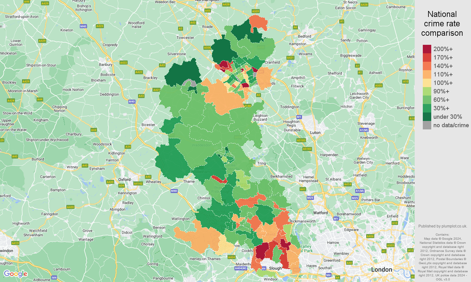 Buckinghamshire burglary crime rate comparison map
