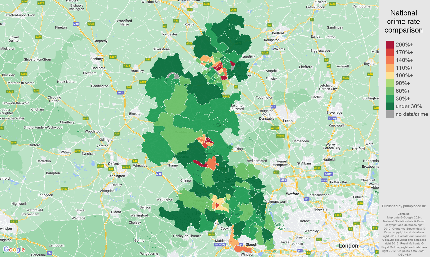 Buckinghamshire drugs crime rate comparison map