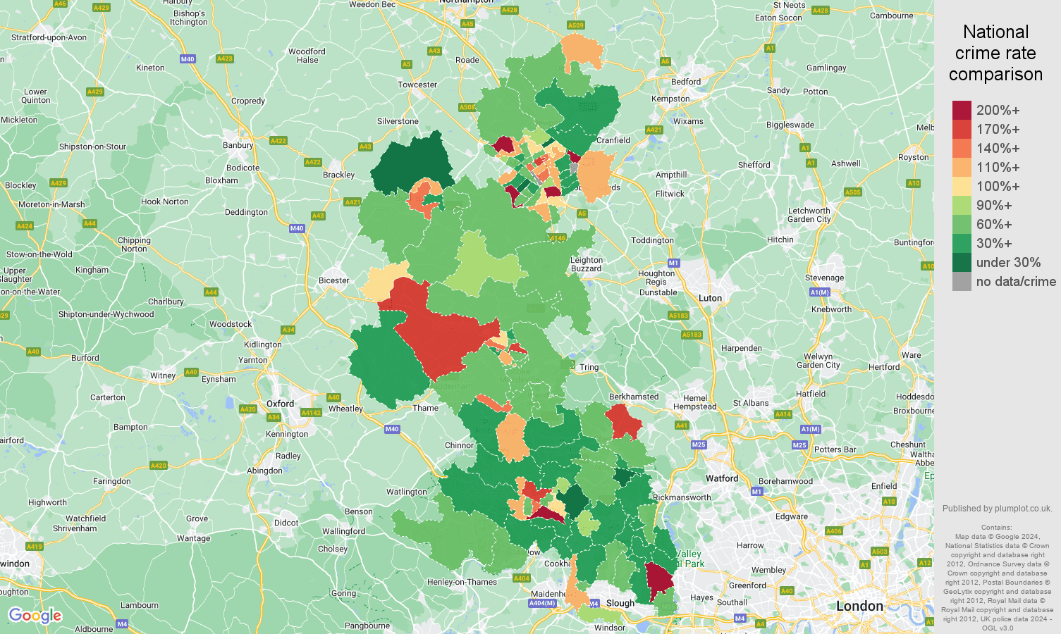 Buckinghamshire other theft crime rate comparison map
