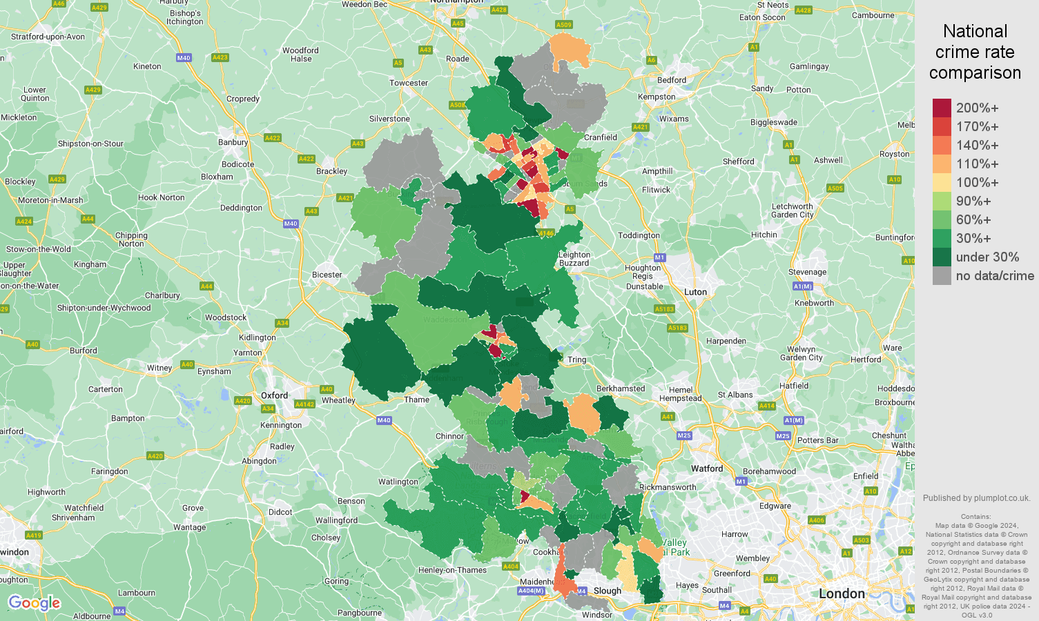 Buckinghamshire possession of weapons crime rate comparison map