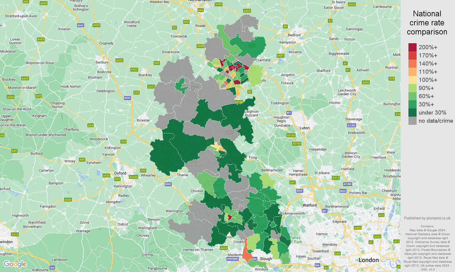 Buckinghamshire robbery crime rate comparison map