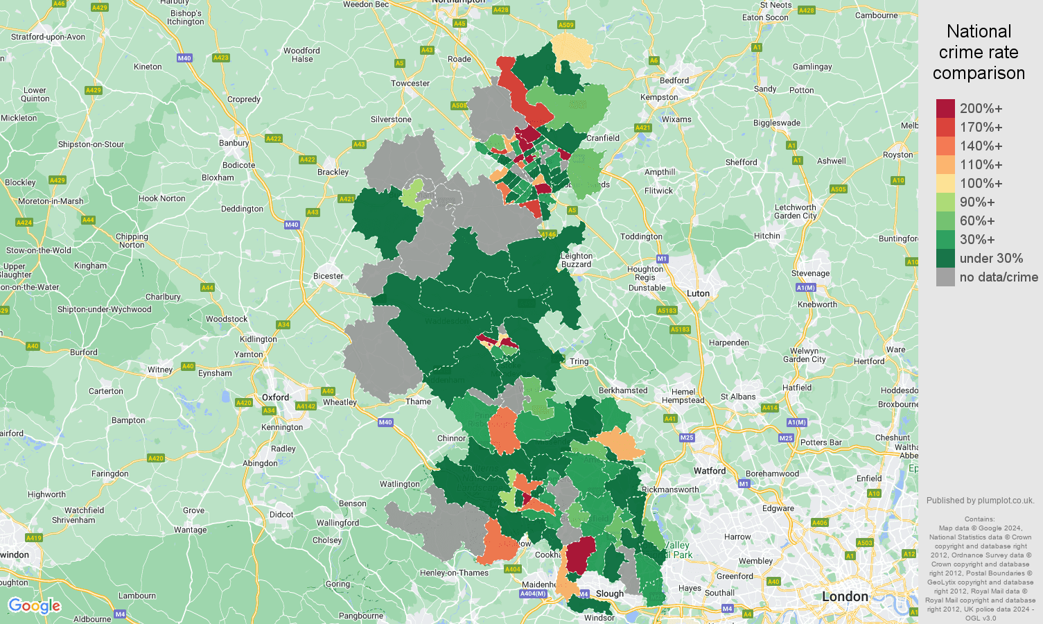 Buckinghamshire shoplifting crime rate comparison map