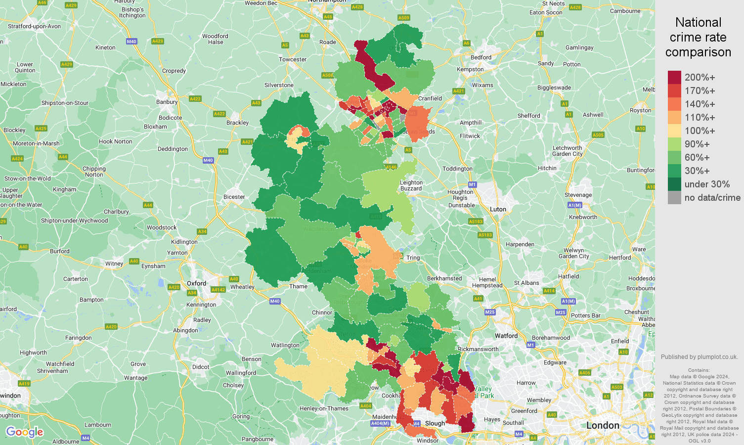 Buckinghamshire vehicle crime rate comparison map
