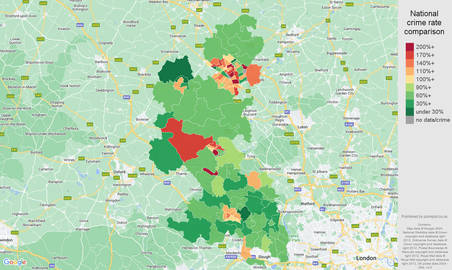Buckinghamshire violent crime rate comparison map