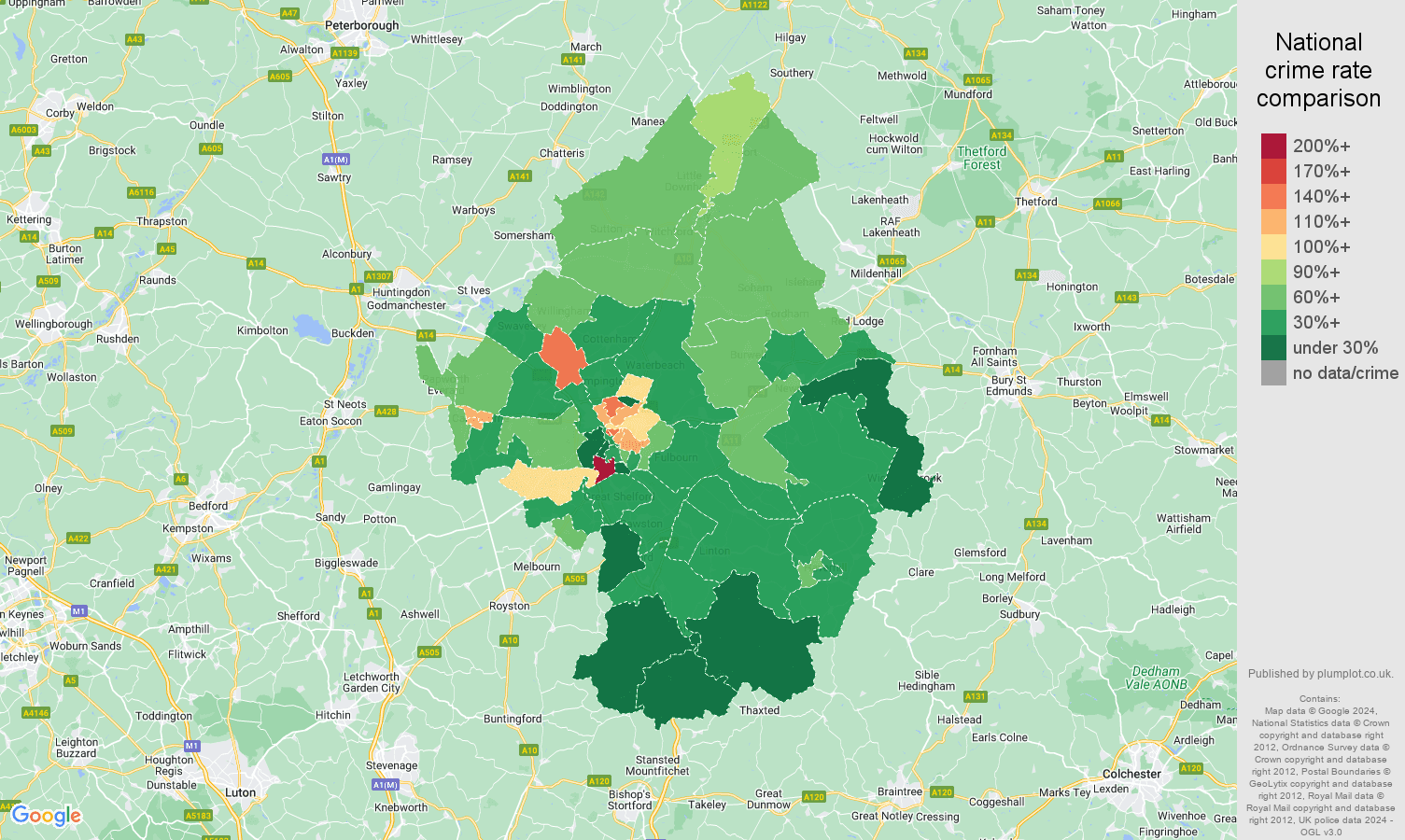 Cambridge antisocial behaviour crime rate comparison map