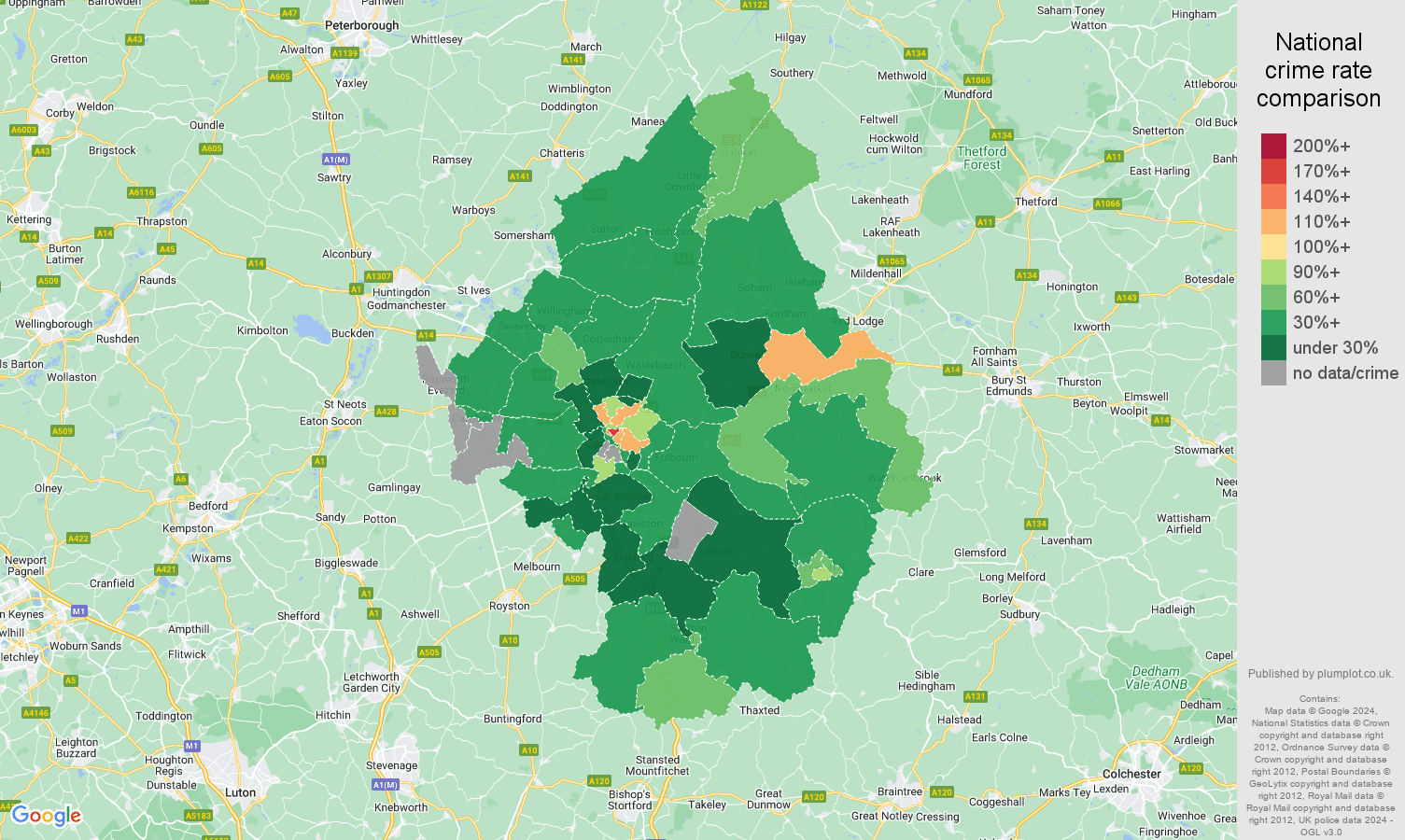 Cambridge drugs crime rate comparison map