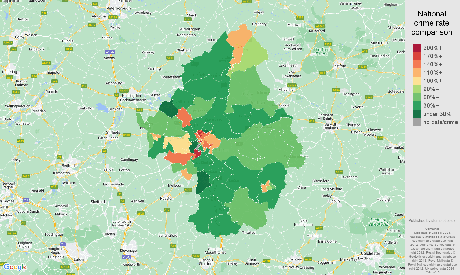 Cambridge public order crime rate comparison map