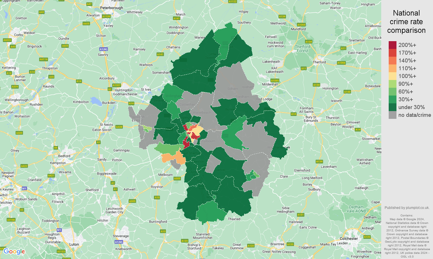Cambridge robbery crime rate comparison map