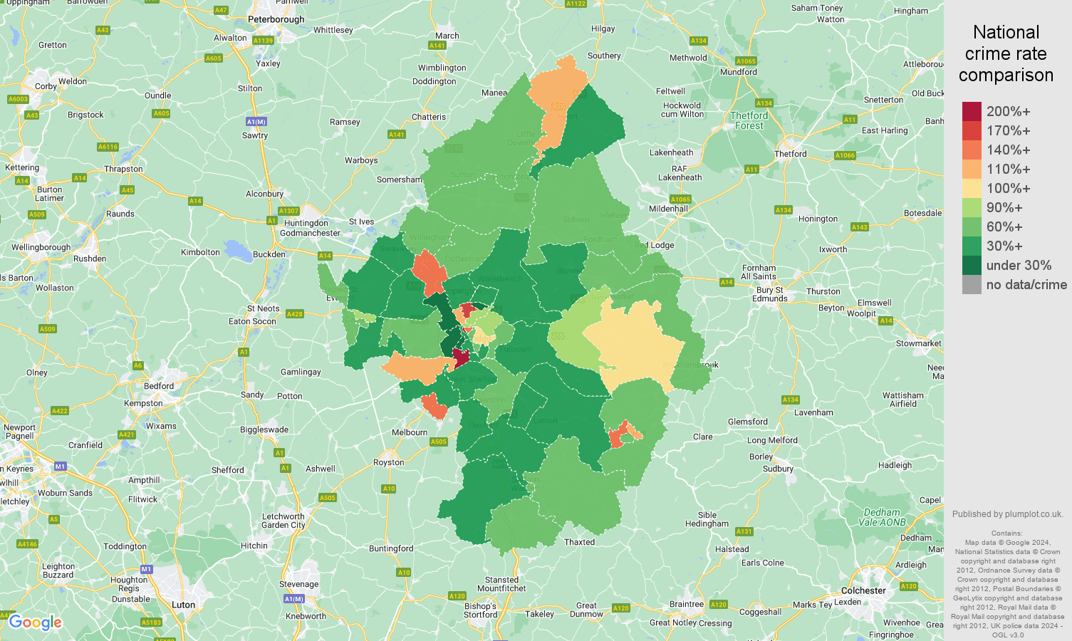 Cambridge violent crime rate comparison map