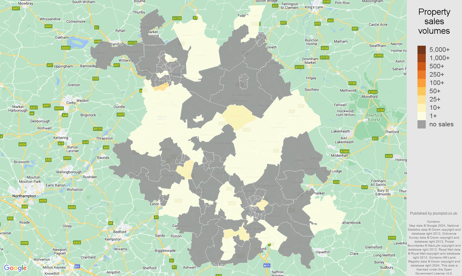 Cambridgeshire map of sales of new properties