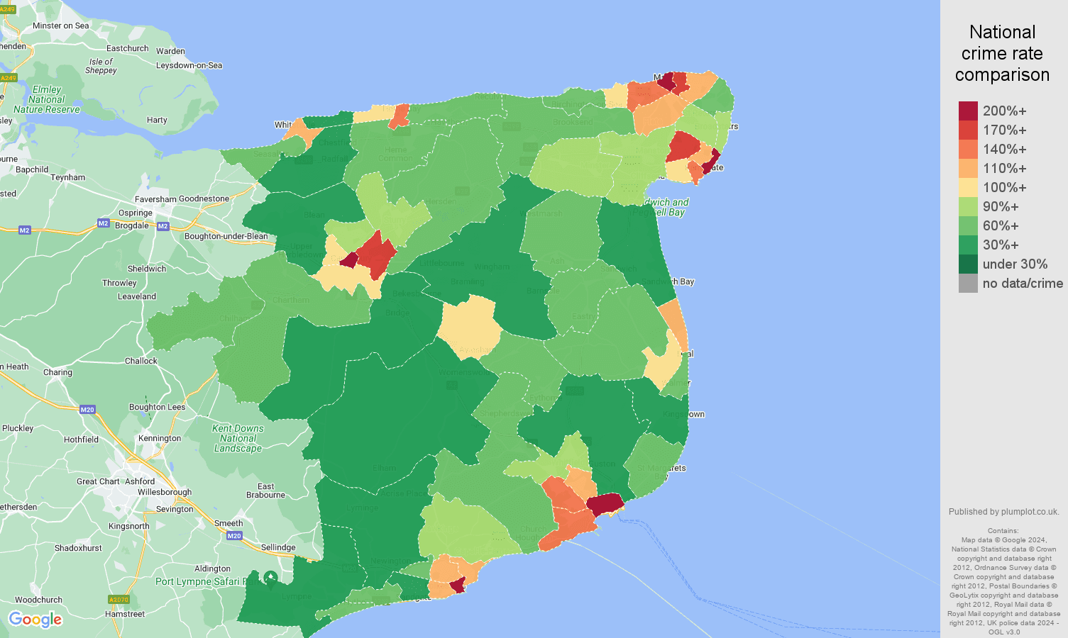Canterbury crime rate comparison map