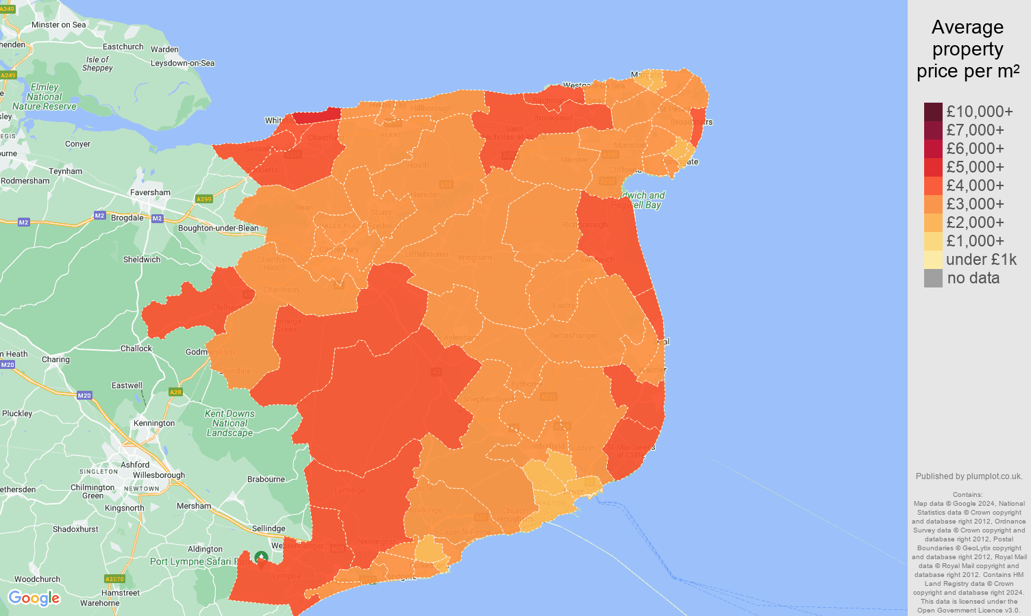 Canterbury house prices per square metre in maps and graphs.