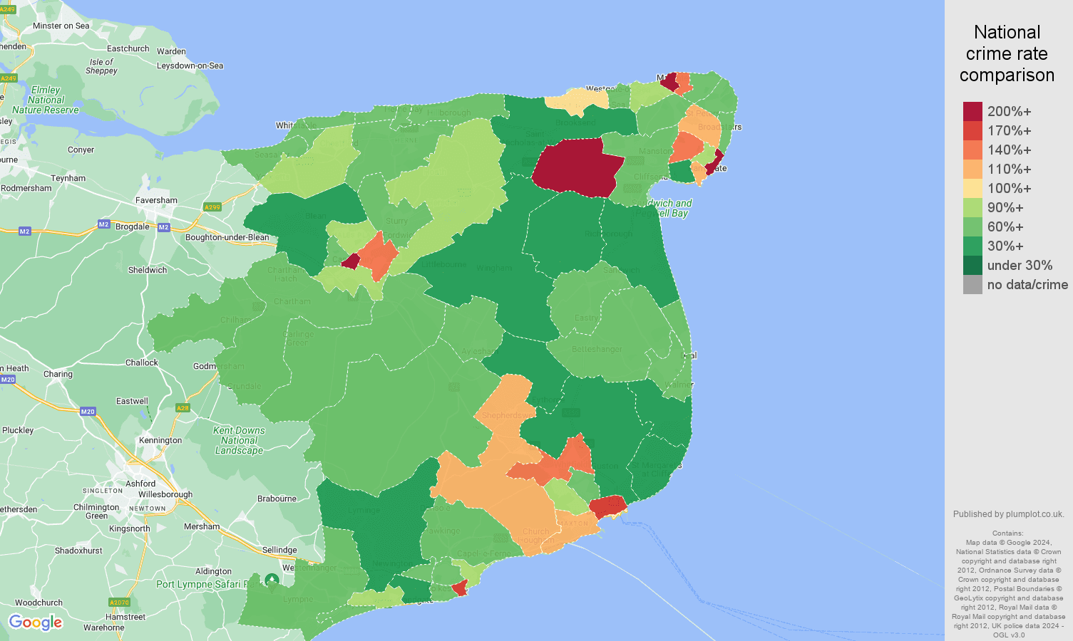 Canterbury other theft crime rate comparison map