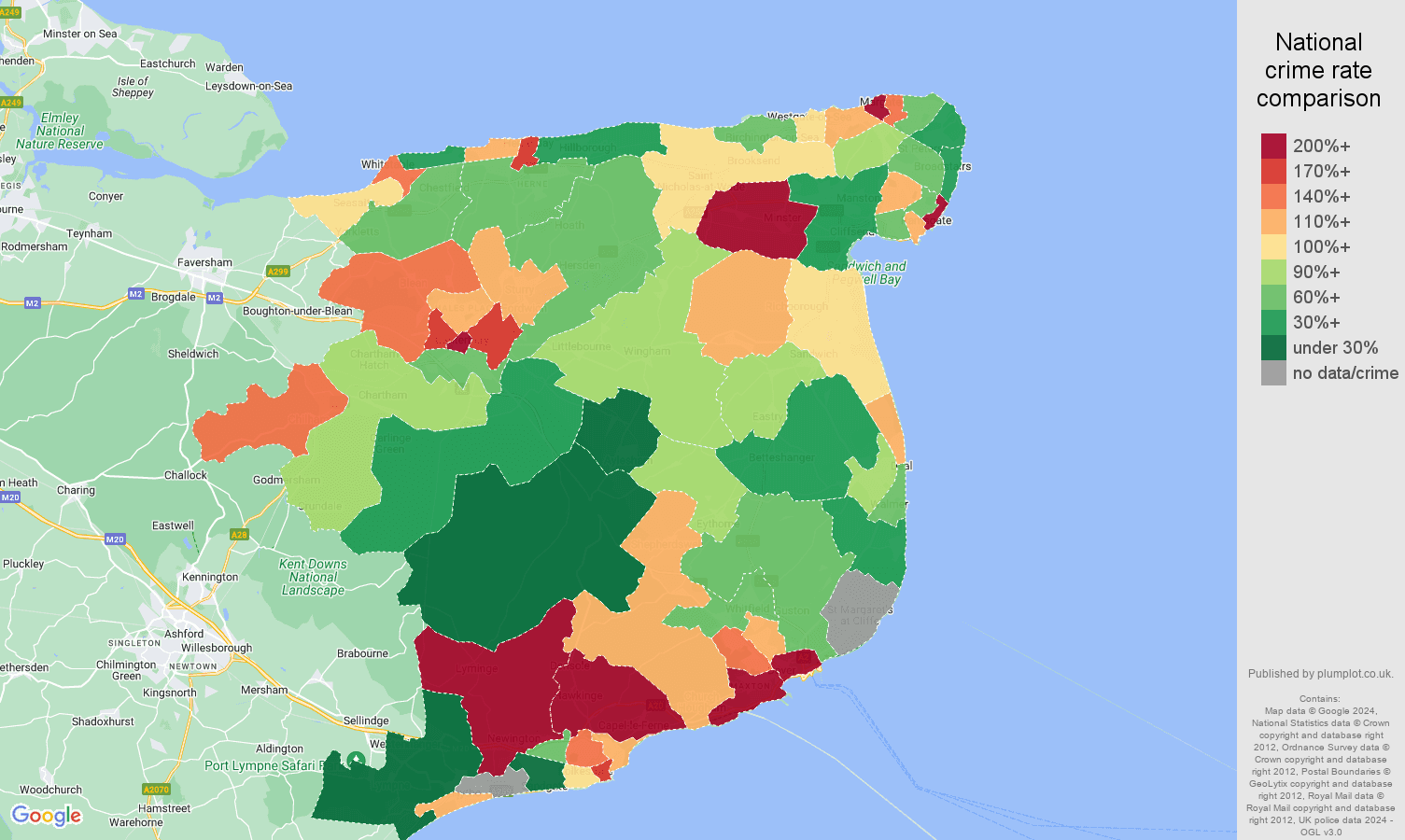 Canterbury possession of weapons crime rate comparison map