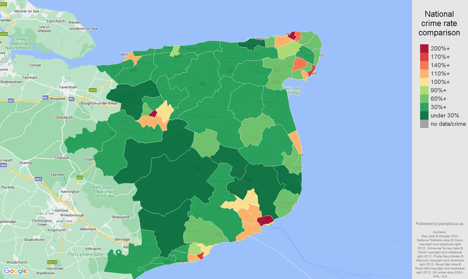 Canterbury public order crime rate comparison map