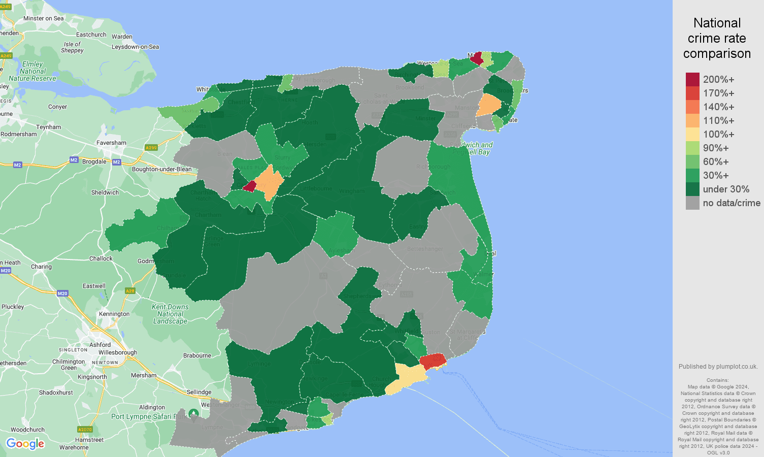 Canterbury robbery crime rate comparison map