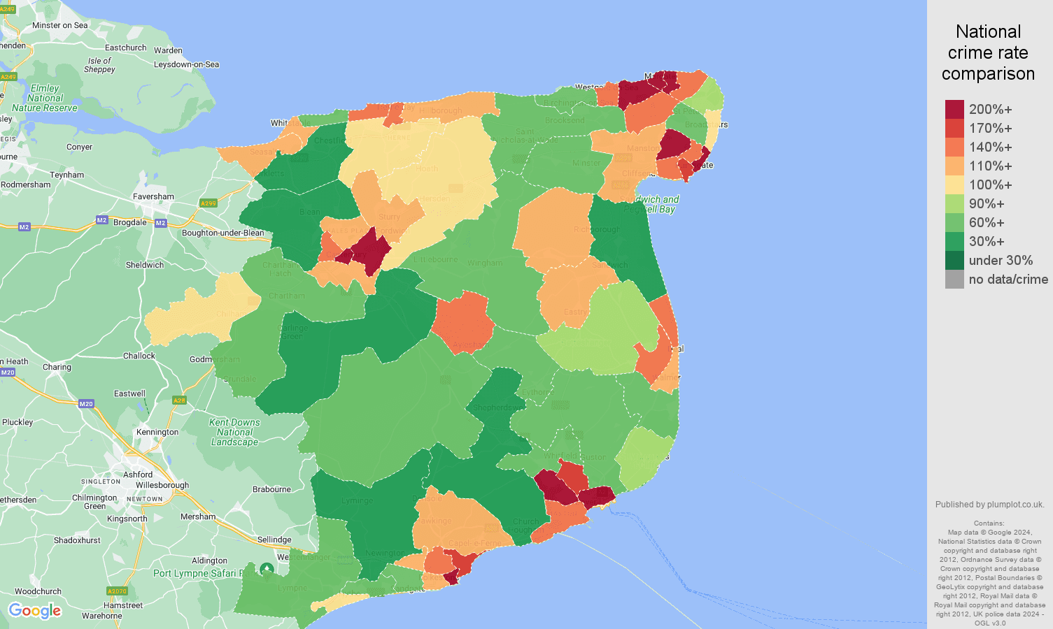 Canterbury violent crime rate comparison map