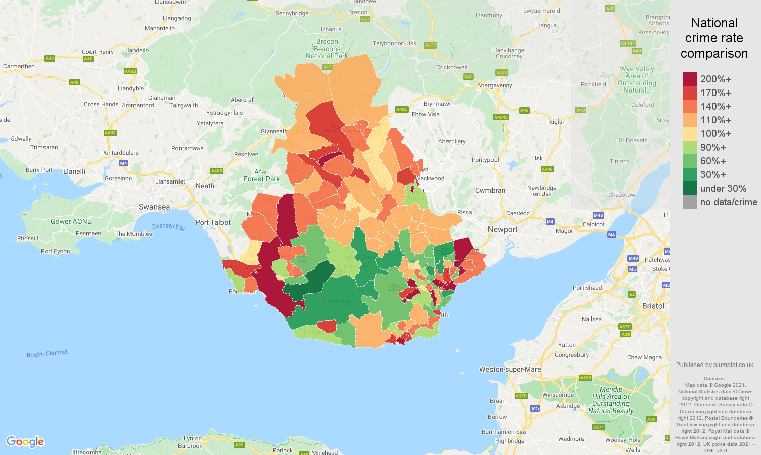 Cardiff antisocial behaviour crime rate comparison map