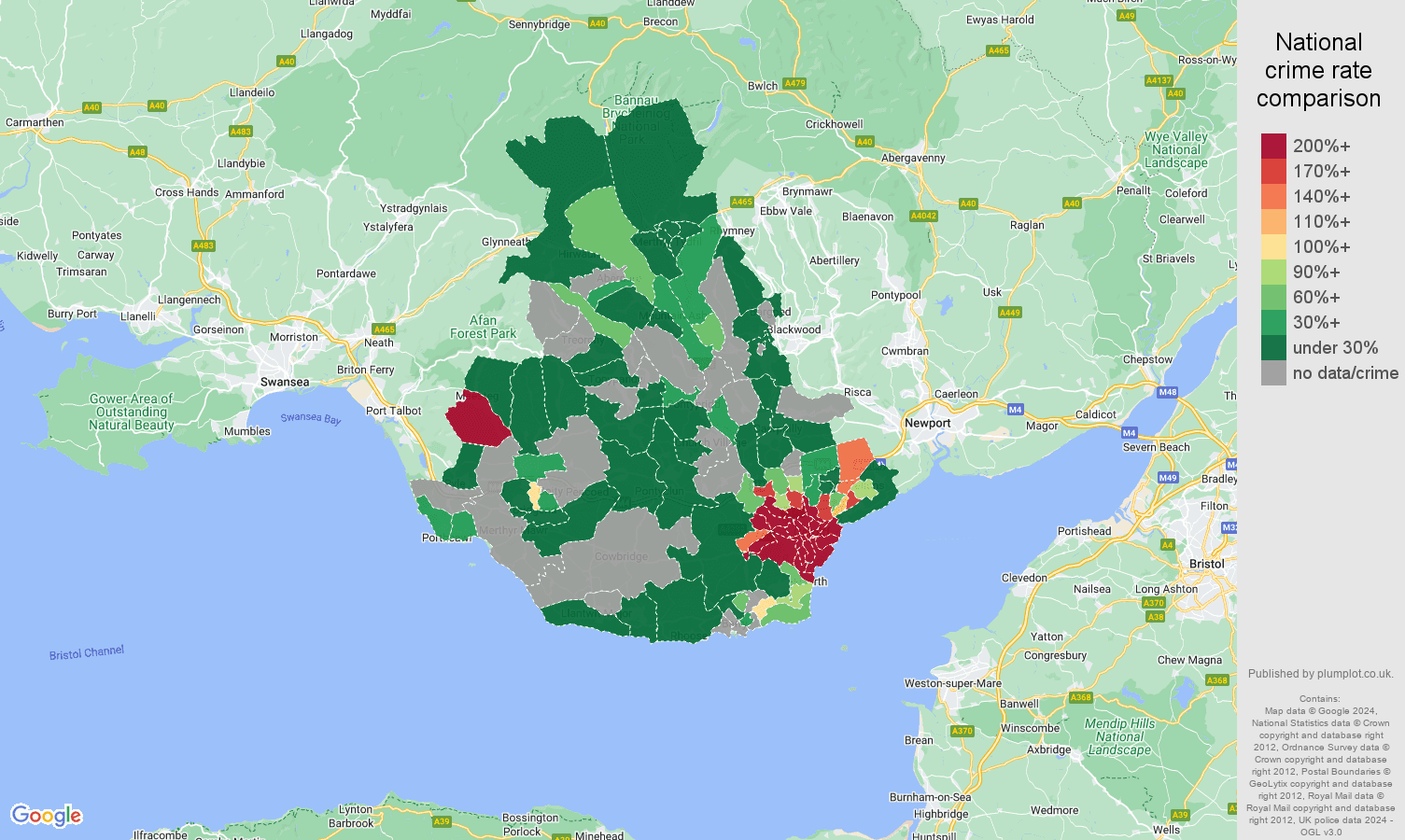 Cardiff bicycle theft crime rate comparison map