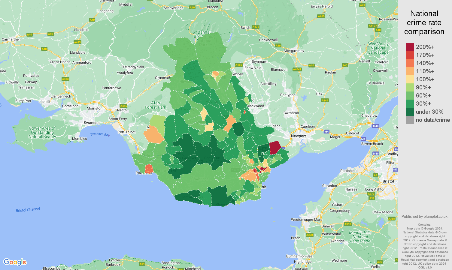 Cardiff burglary crime rate comparison map