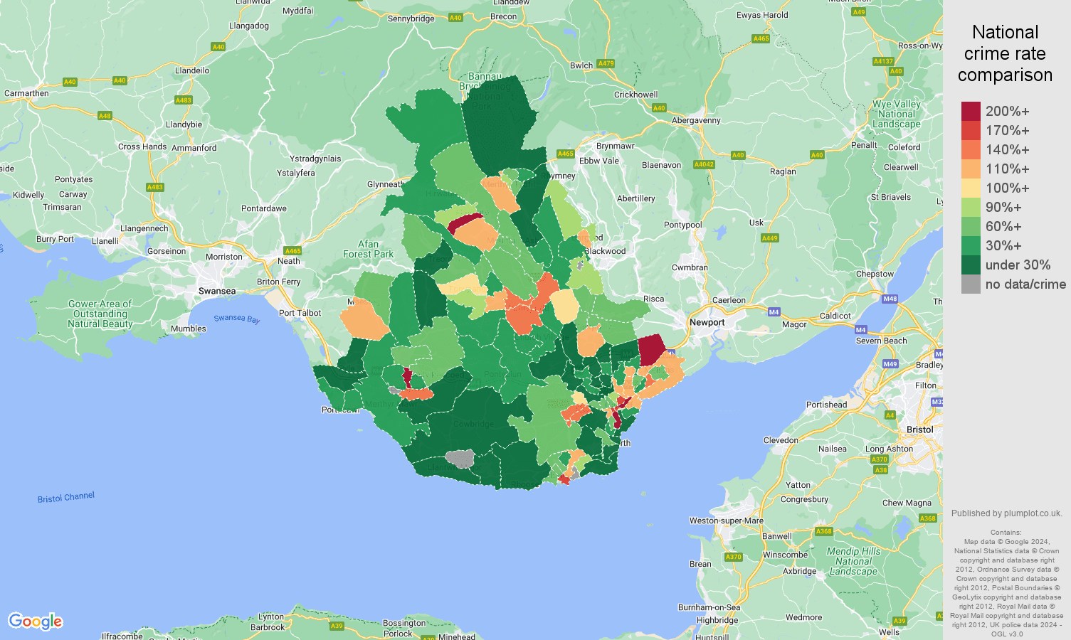 Cardiff drugs crime rate comparison map