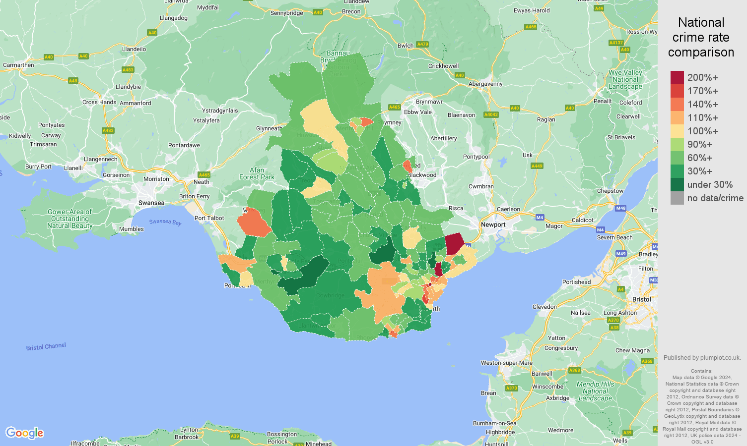 Cardiff other theft crime rate comparison map